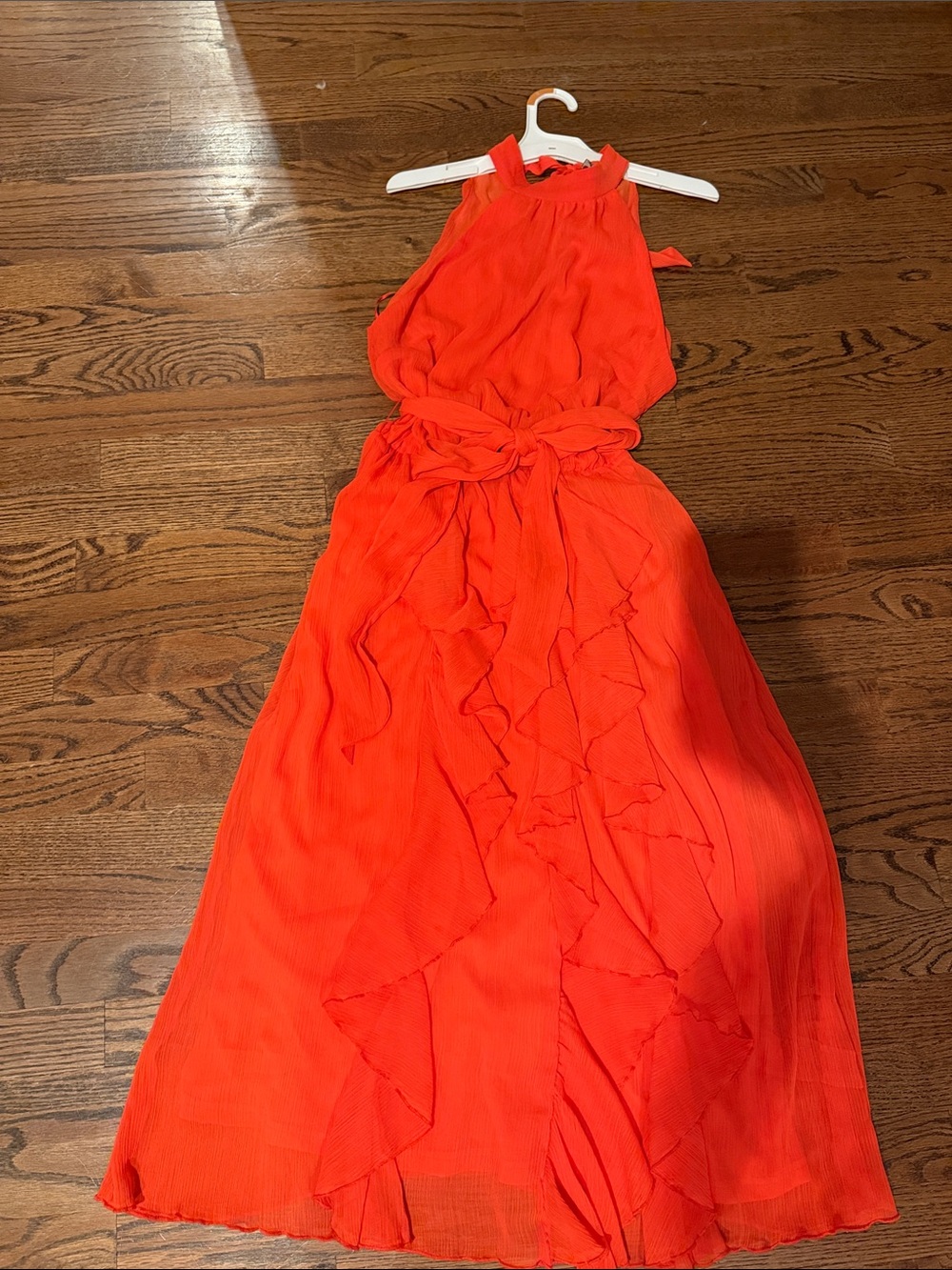 A. Calin by Flying Tomato halter neck ruffle maxi dress sz small